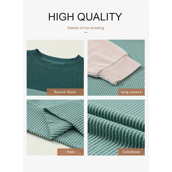 Women's Fashion Color Block Long Sleeve Crewneck Knitted Casual Loose Pullover - Picture 7 of 8